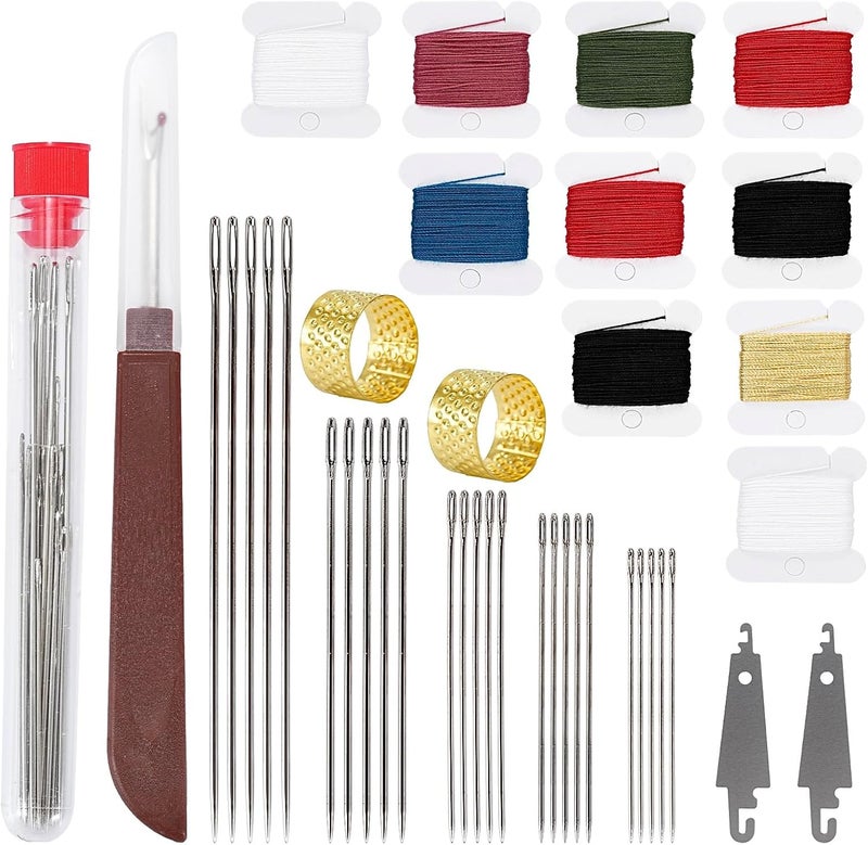 RZHHTTQ 41PCS Big Eye Stainless Steel Hand Sewing Needles Set, Large Eye Steel Needle Set for Hand Quilting, Denim & Daily Mending - Image 1